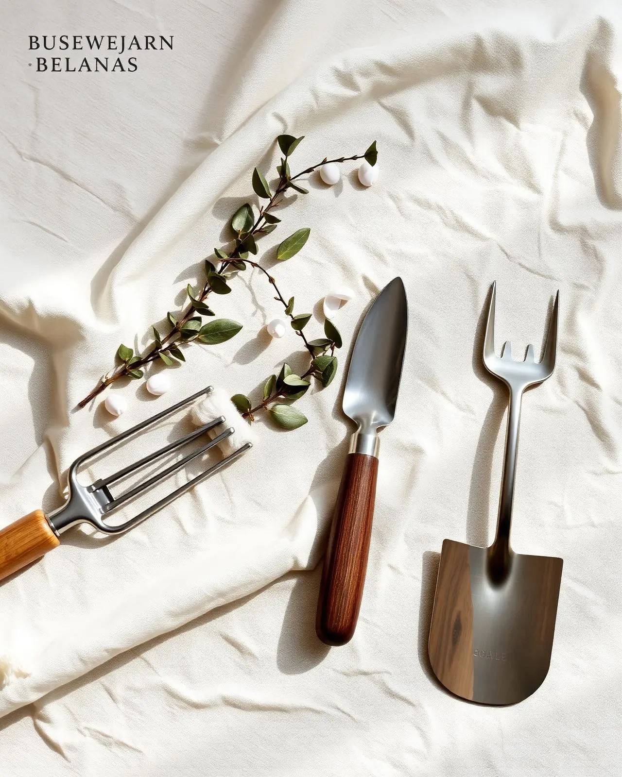 Garden tools on linen